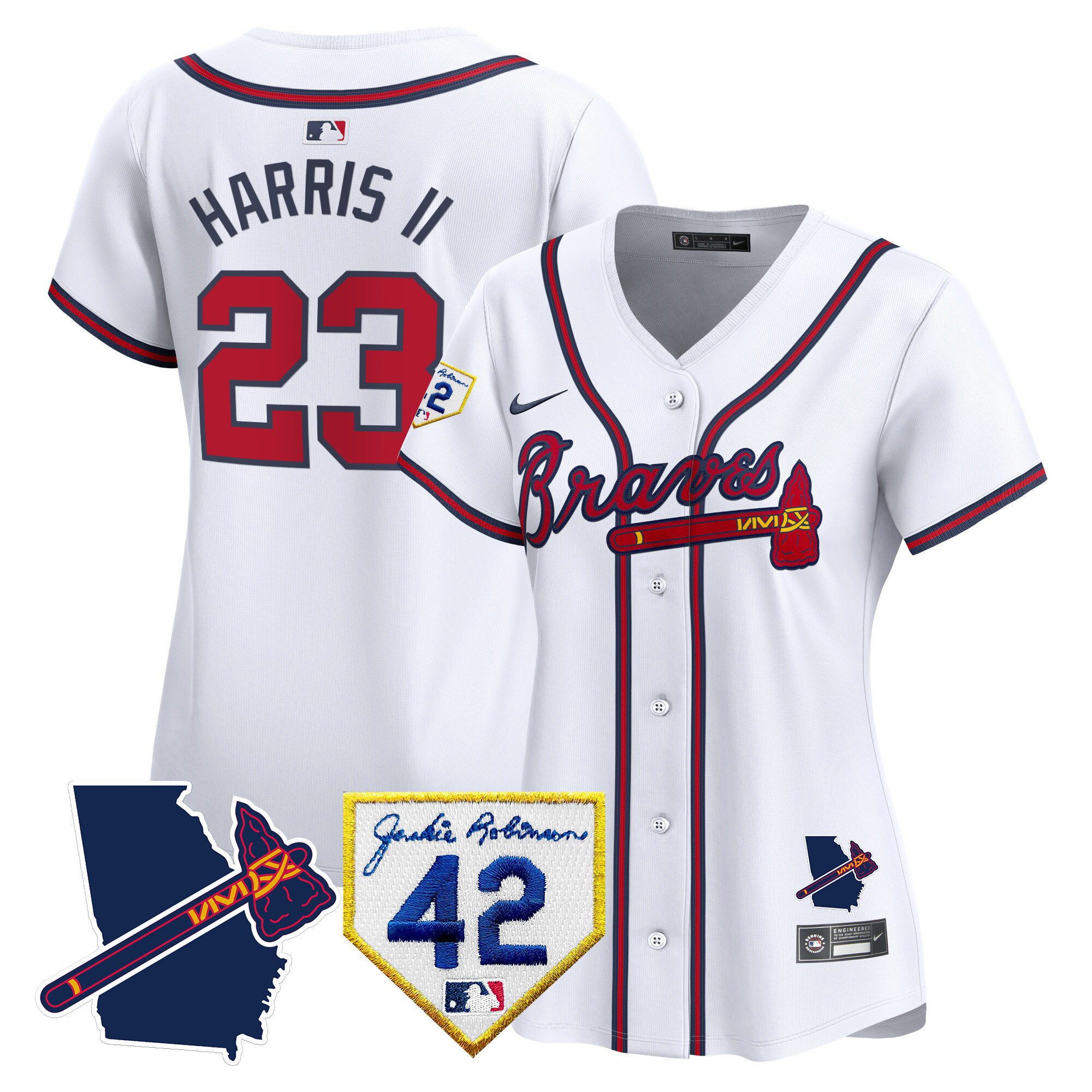 Michael Harris II Women's Atlanta Braves 2024 Robinson & Georgia Patch Vapor Premier Limited White Jersey - All Stitched