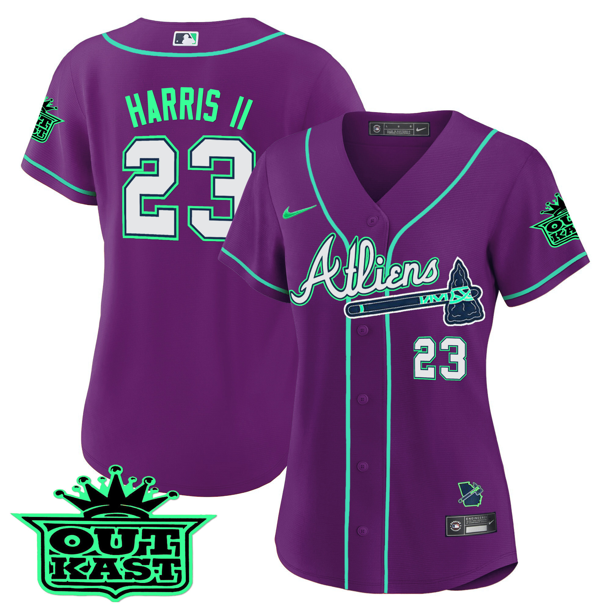 Michael Harris II Women's Atlanta Braves Atliens Baseball - Galaxy Version Purple Jersey - All Stitched
