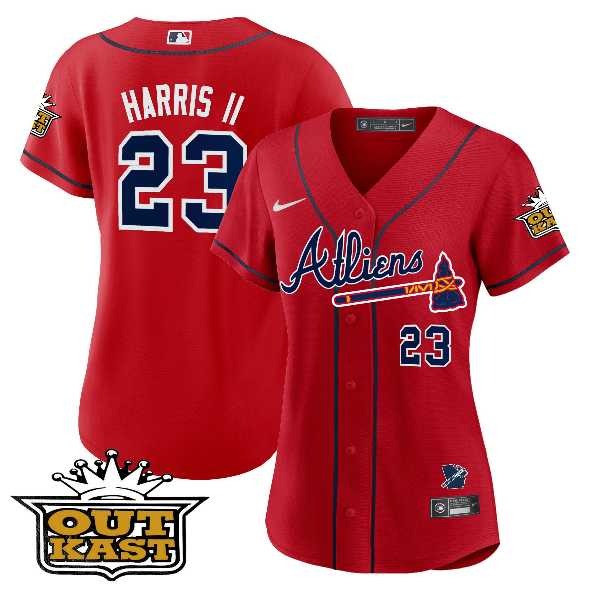 Michael Harris II Women's Atlanta Braves Atliens V2 Red Jersey - All Stitched