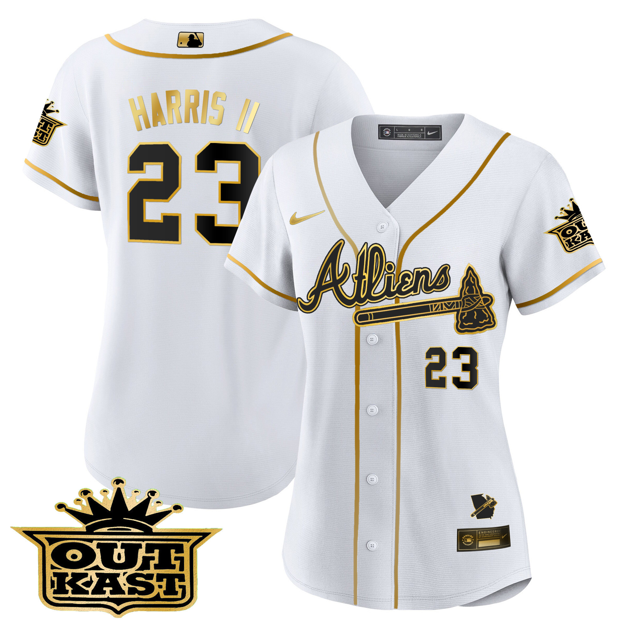 Michael Harris II Women's Atlanta Braves Atliens V2 White Gold Jersey - All Stitched