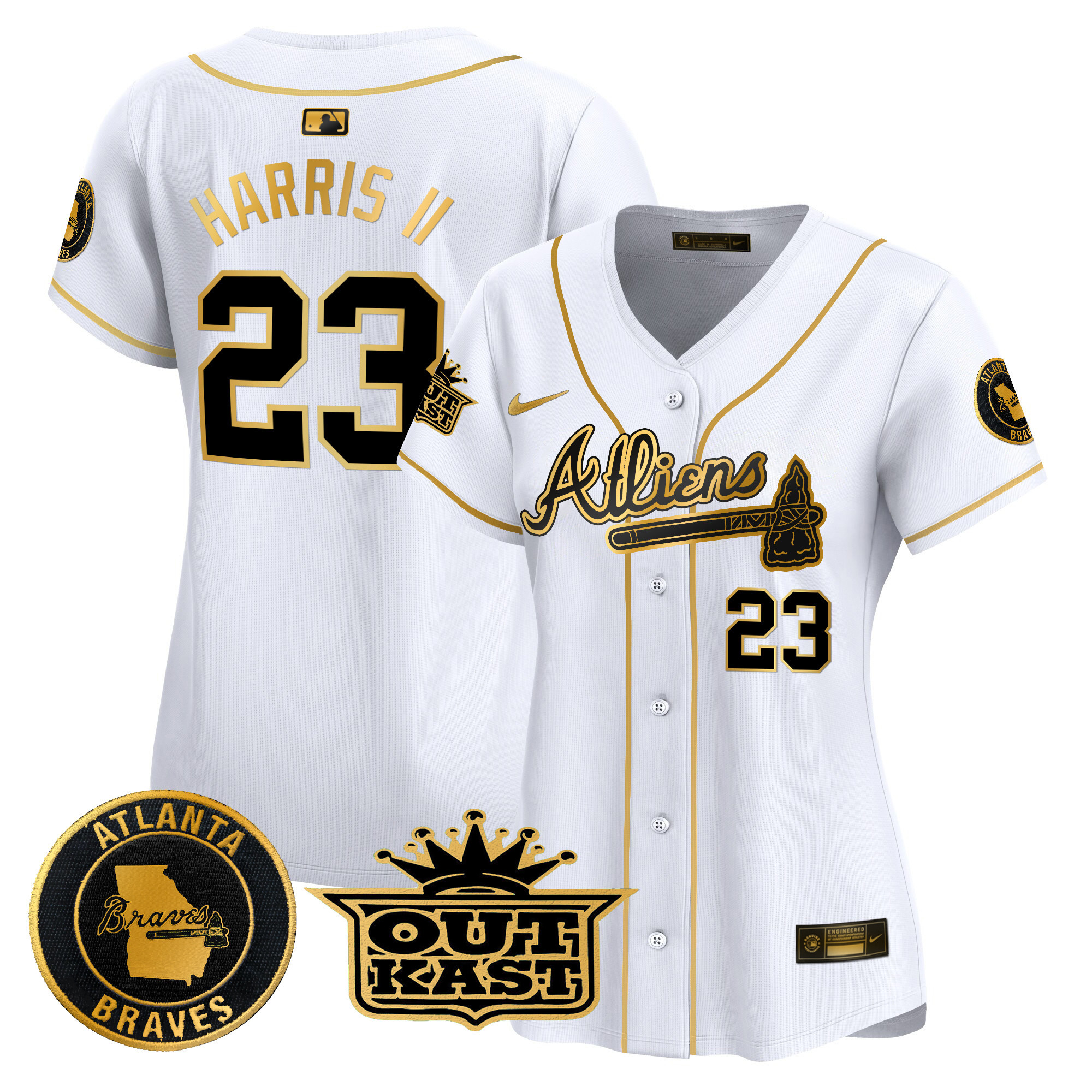 Michael Harris II Women's Atlanta Braves Atliens Vapor Premier Limited White Gold Jersey - All Stitched