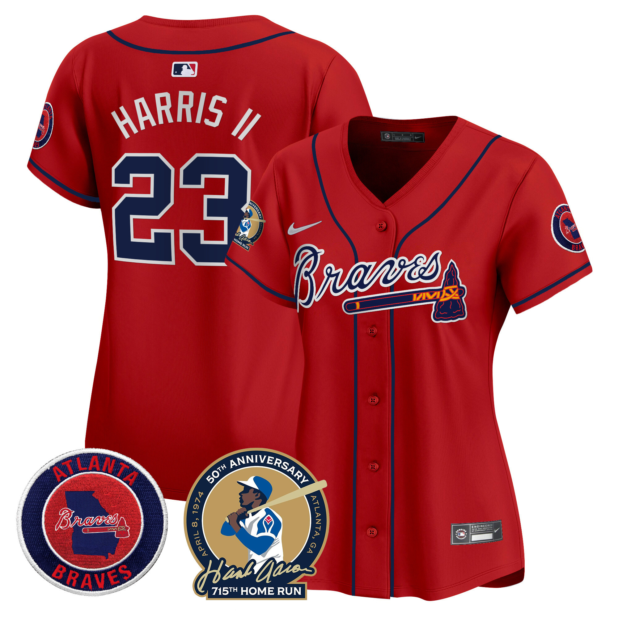 Michael Harris II Women's Atlanta Braves Hank Aaron 715th Home Run Patch Vapor Premier Limited Red Jersey - All Stitched