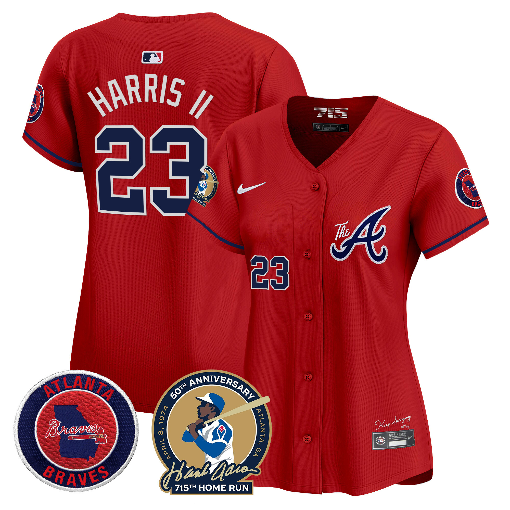 Michael Harris II Women's Atlanta Braves Hank Aaron 715th Home Run Patch Vapor Premier Limited V2 Red Jersey - All Stitched