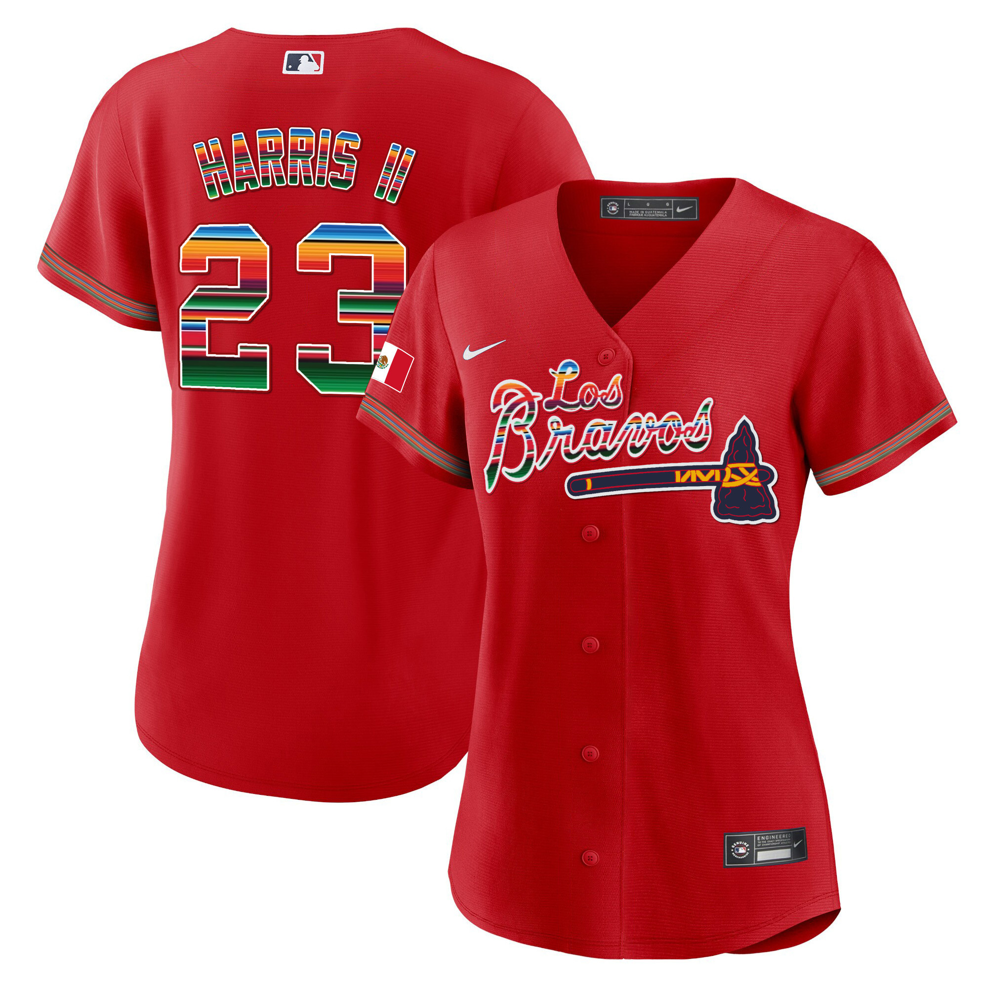 Michael Harris II Women's Atlanta Braves Los Bravos Mexico Red Jersey - All Stitched
