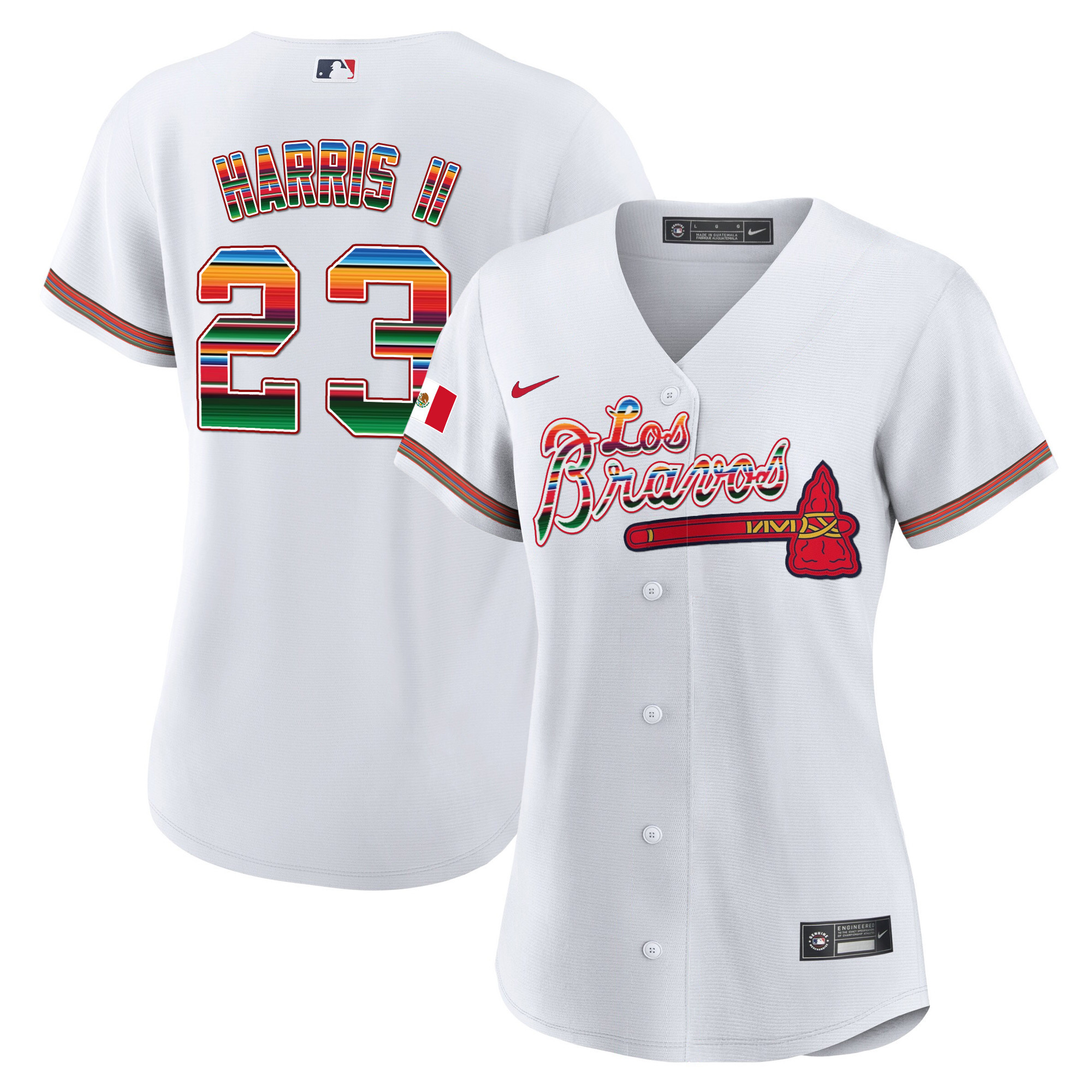 Michael Harris II Women's Atlanta Braves Los Bravos Mexico White Jersey - All Stitched