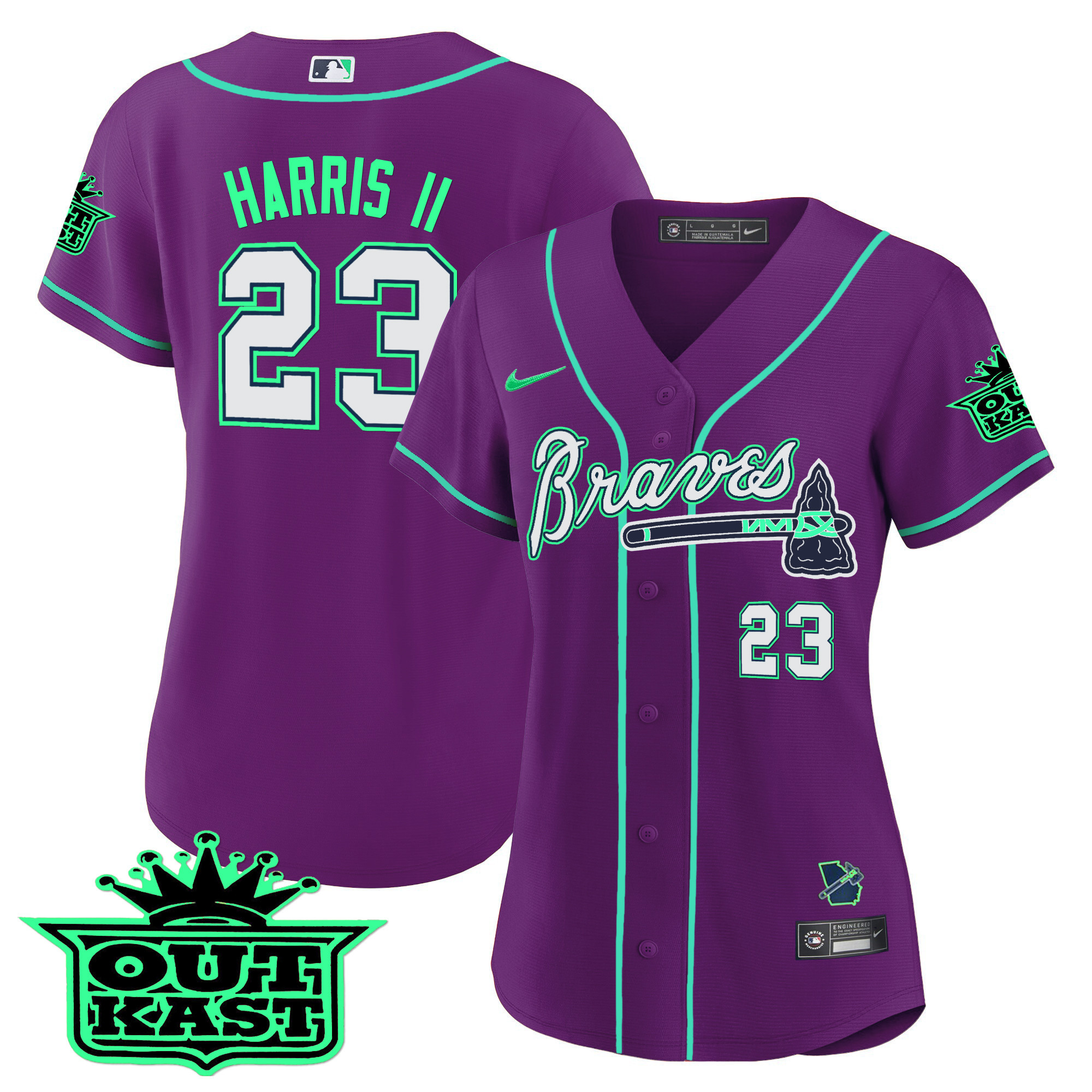 Michael Harris II Women's Atlanta Braves Outkast Baseball - Galaxy Version Purple Jersey - All Stitched