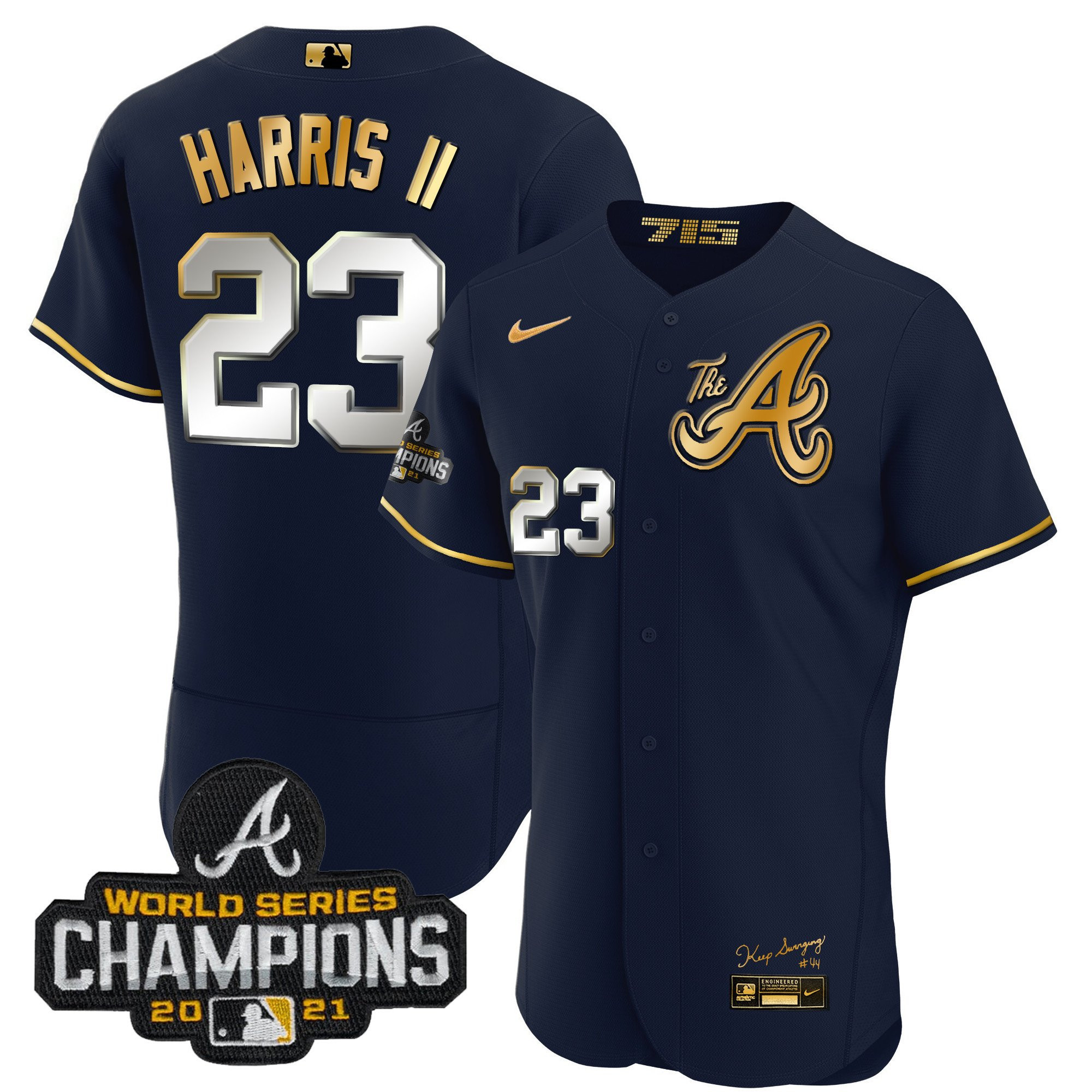 Michael Harris II Youth's Atlanta Braves Champions City Connect Gold Flex Base Navy Gold Jersey - All Stitched