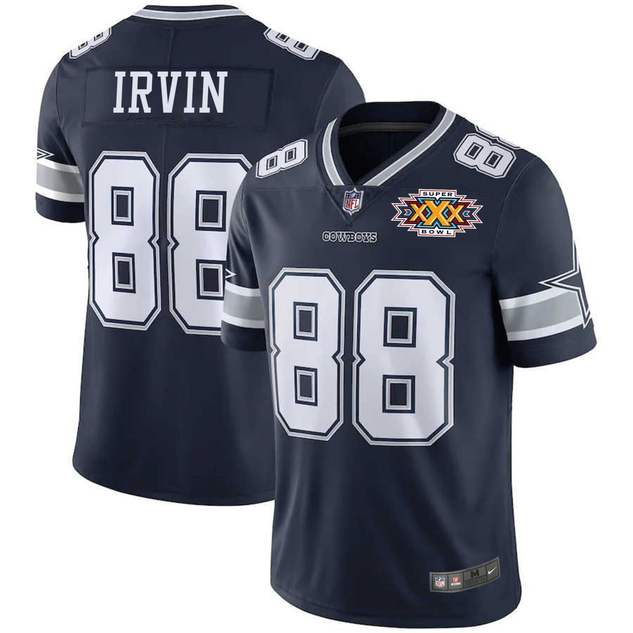 Michael Irvin Dallas Cowboys Navy Super Bowl Patch Jersey - All Stitched 