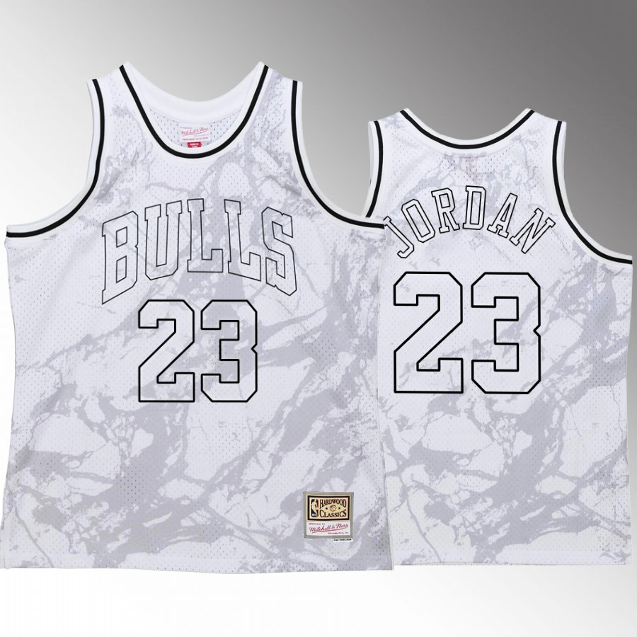 Michael Jordan Chicago Bulls Marble White Jersey Hardwood Classics
