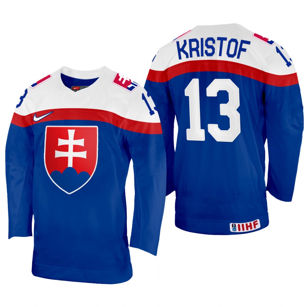 Michal Kristof Slovakia Blue Away Jersey 2022 IIHF World Championship