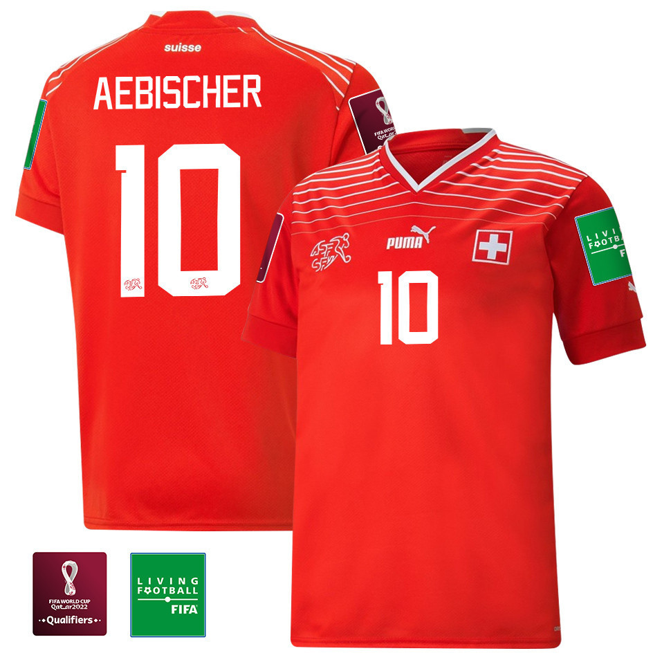 Michel Aebischer 10 Switzerland National Team FIFA World Cup Qatar 2022 Patch – Home Men Soccer Jersey