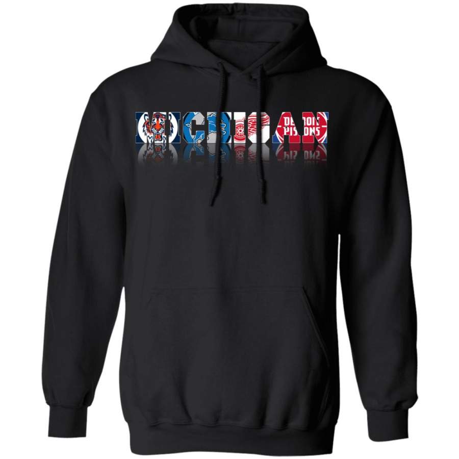Michigan Detroit Tigers Lions Red Wings Pistons G185 Gildan Pullover Hoodie