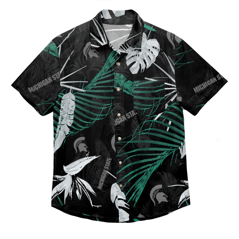 Michigan Sate Spartans NCAA Palm MenS Hawaiian Aloha Shirt Hawaiian Beach