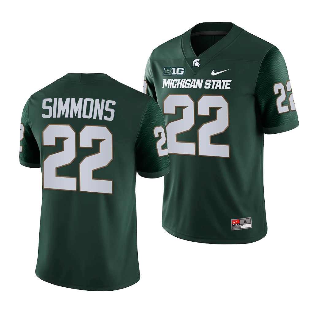 Michigan State Spartans 22 Jordon Simmons Green 2021-22 College Game Jersey Men