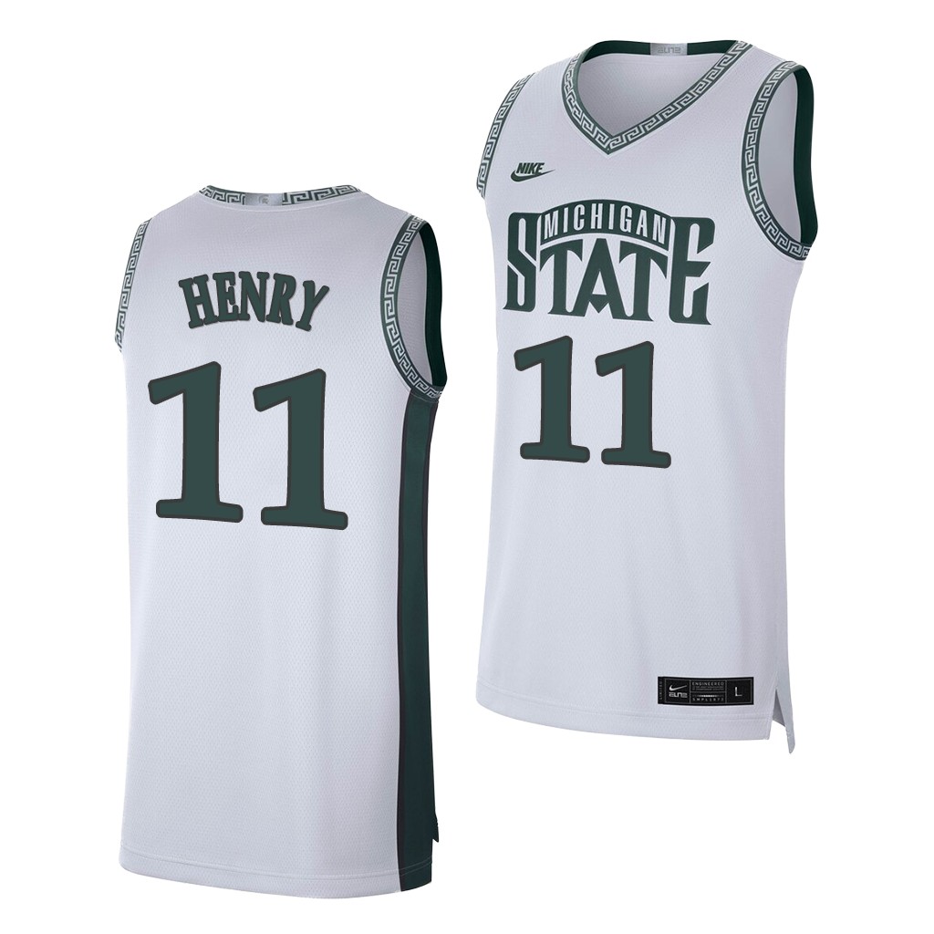 Michigan State Spartans Aaron Henry White Retro Limited College Baketball Jersey Michigan State Spartans