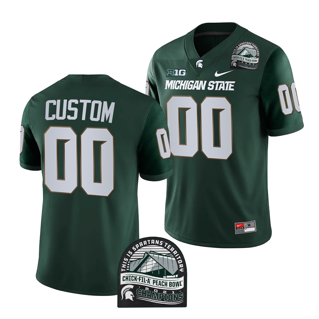 Michigan State Spartans Custom 2021 Peach Bowl Champions Jersey #00 Green CFP Uniform
