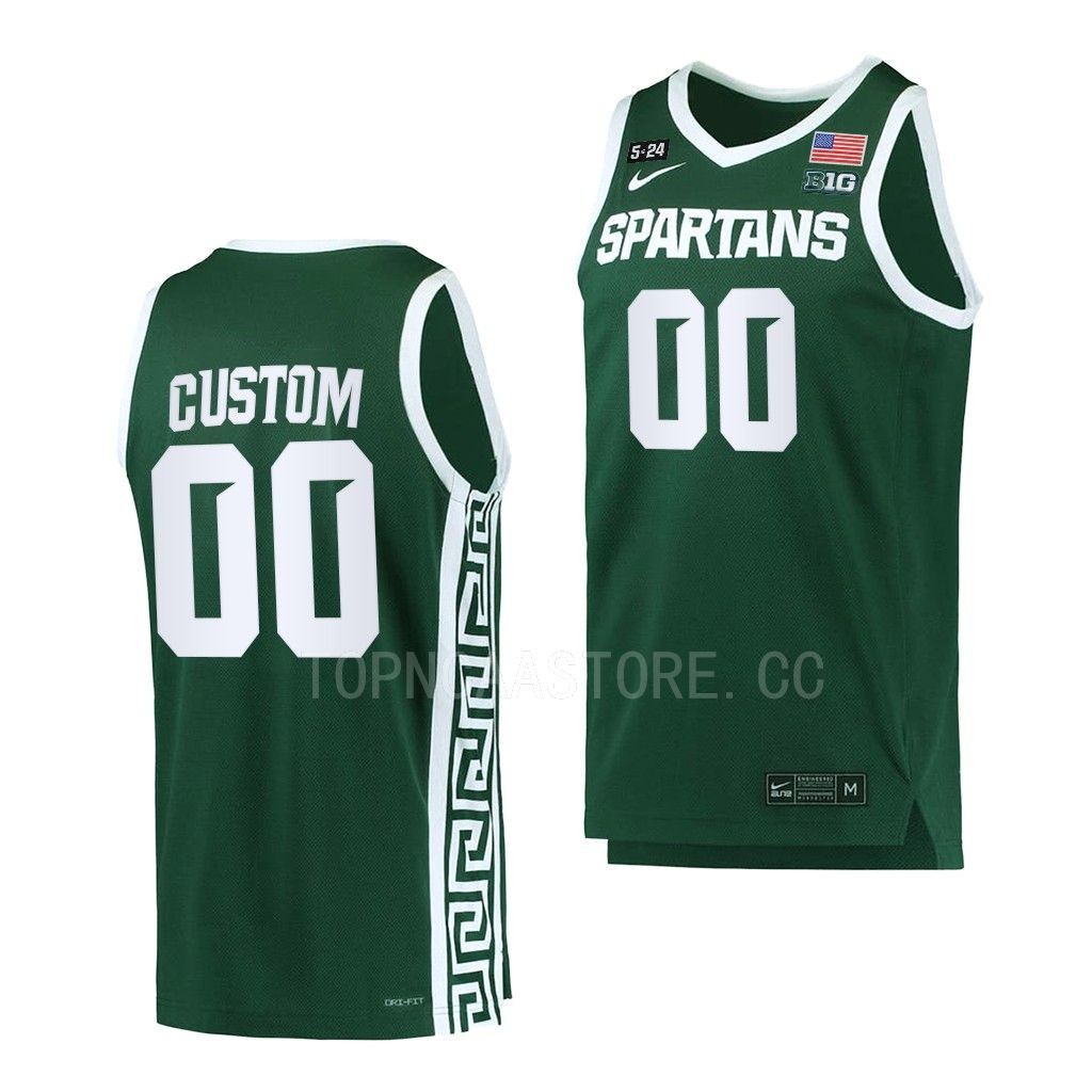 Michigan State Spartans custom 5.24 Honor Patch uniform Green #00 Jersey 2022-23