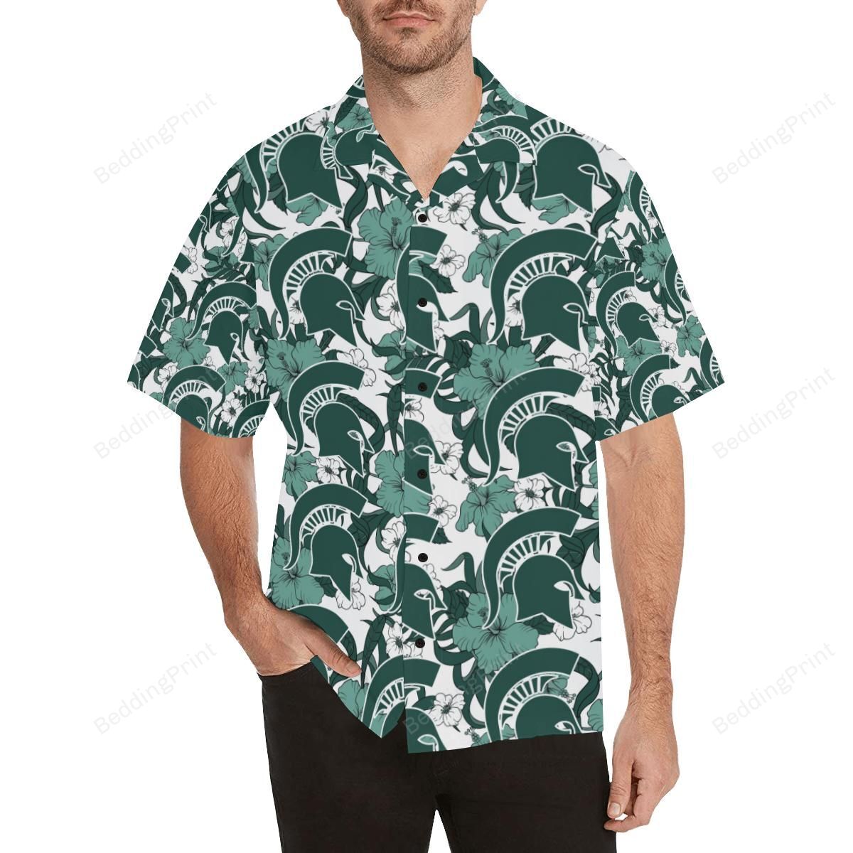 Michigan State Spartans Hibiscus Pattern Hawaiian Shirt