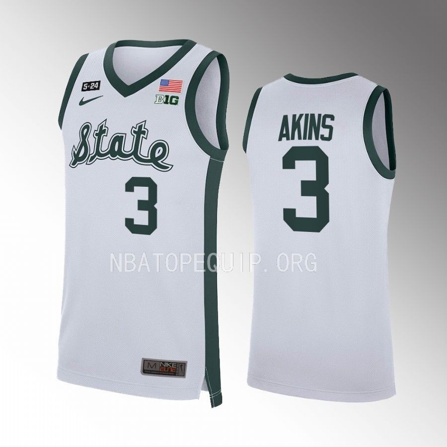 Michigan State Spartans Jaden Akins Jersey 2022-23 Retro White Limited Uniform