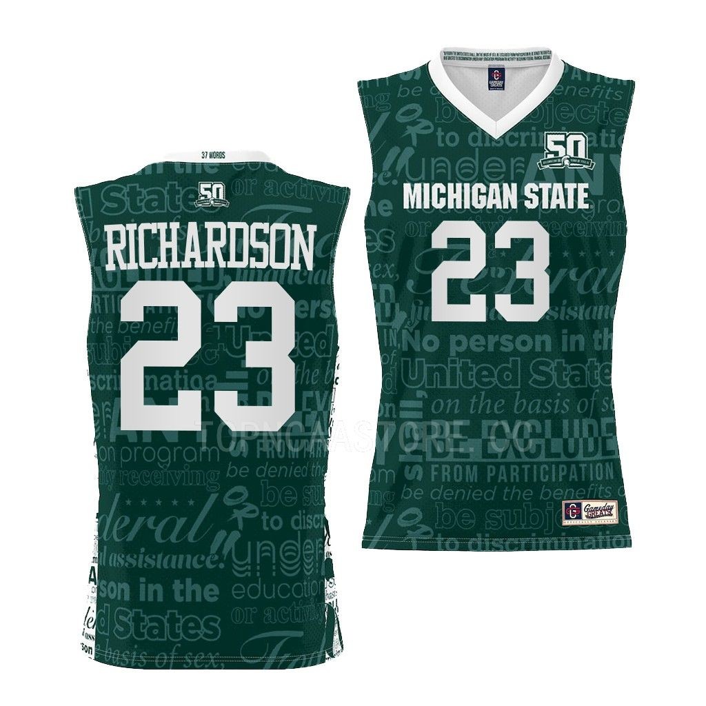 Michigan State Spartans Jason Richardson Green #23 Jersey 2022 Title IX