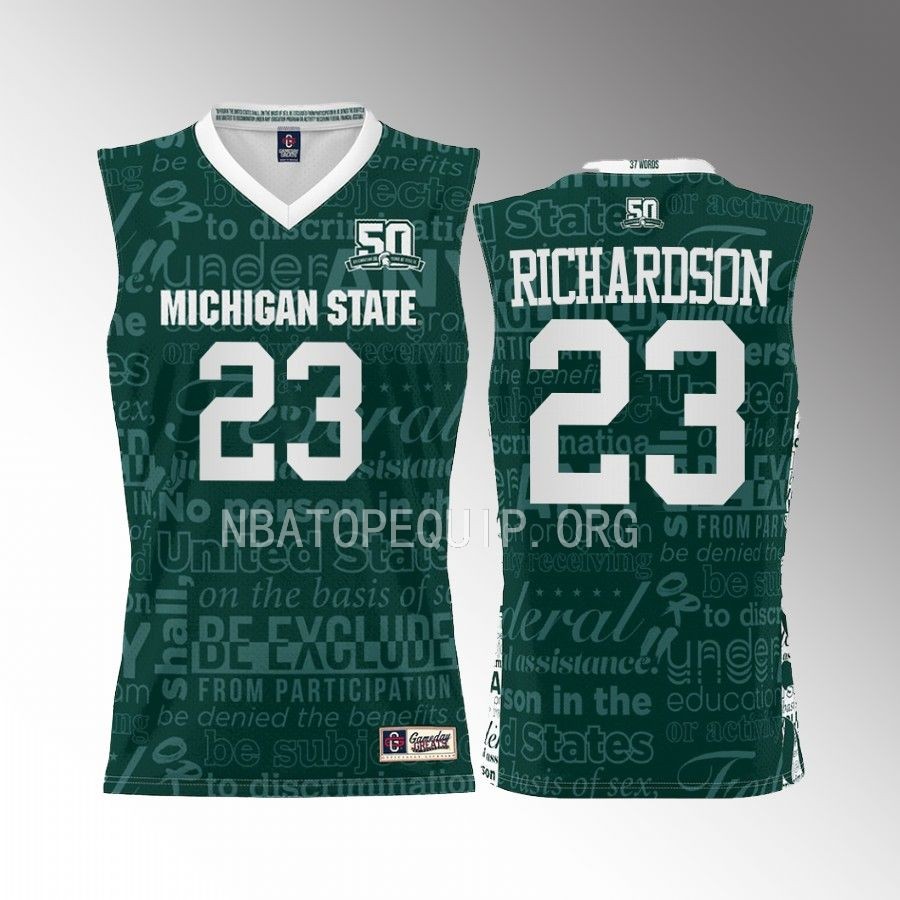 Michigan State Spartans Jason Richardson Jersey 2022 Title IX Green Uniform