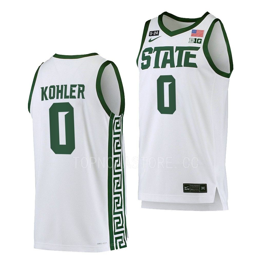 Michigan State Spartans Jaxon Kohler White #0 5.24 Honor Patch Jersey 2022-23 College
