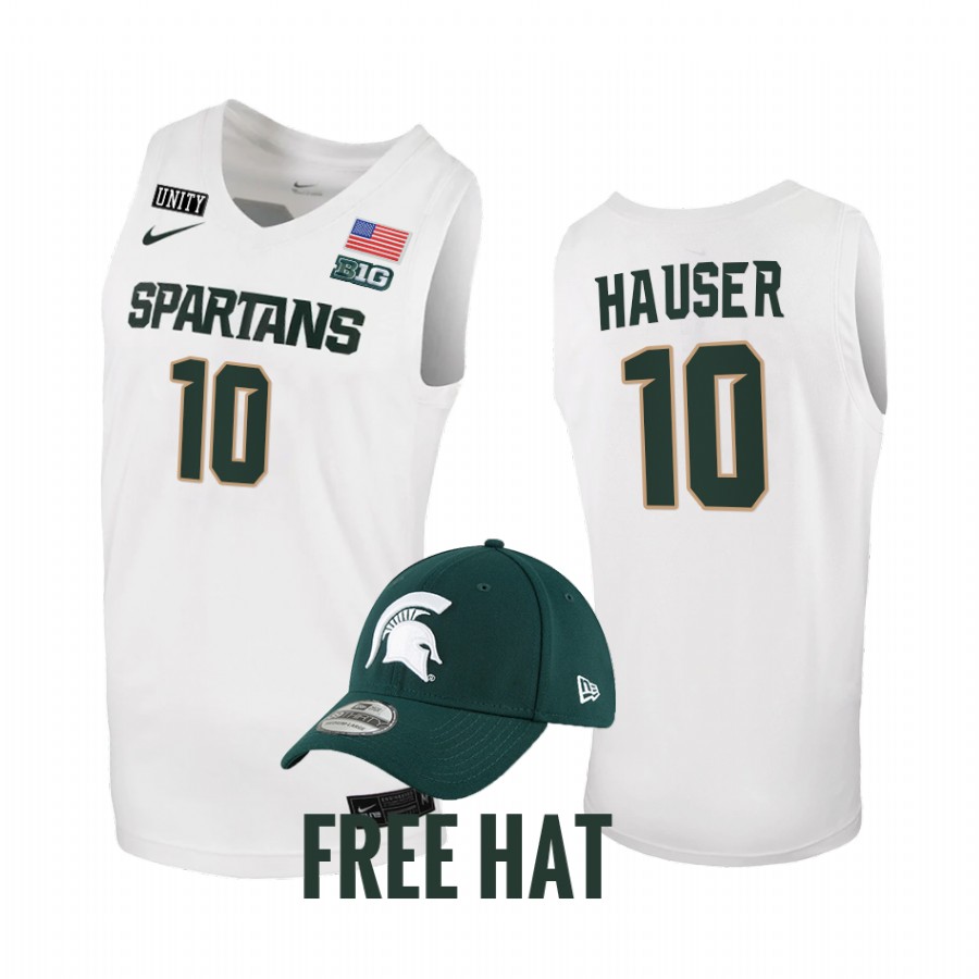 Michigan State Spartans Joey Hauser Jersey 2021-22 College White Free Hat Uniform