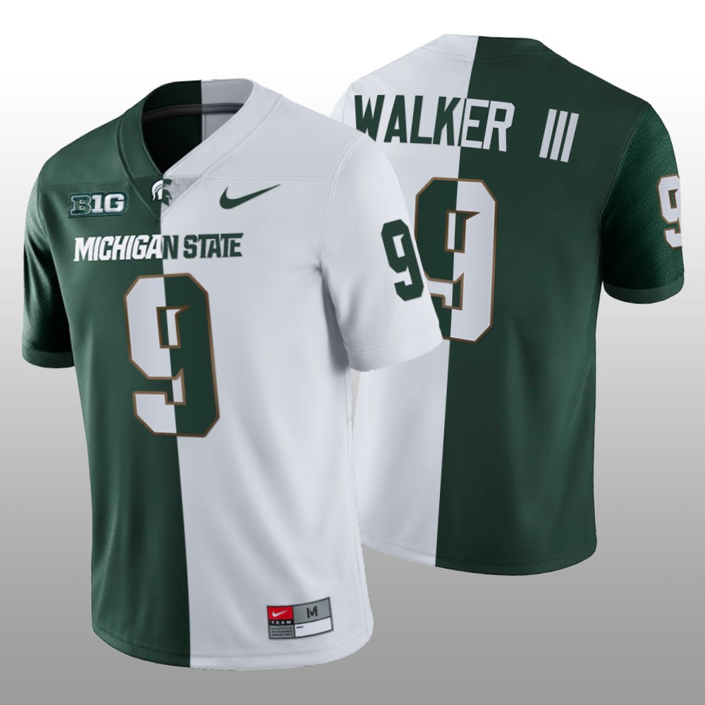 Michigan State Spartans Kenneth Walker III White Green College Jersey Split Edition - Men