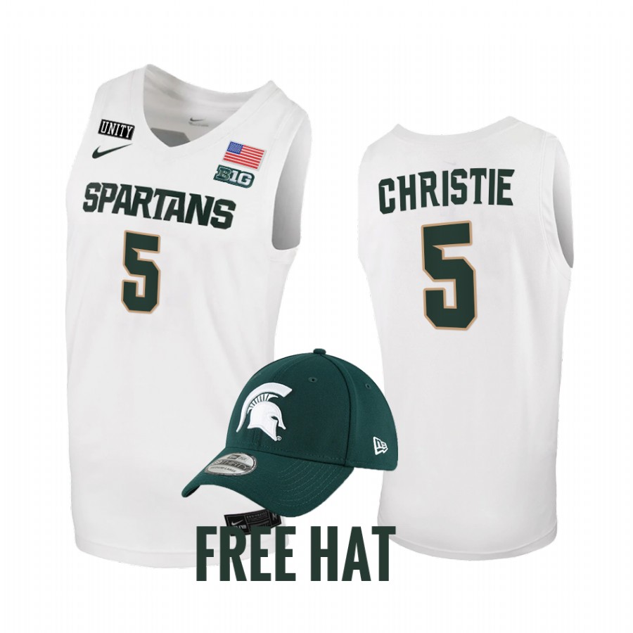 Michigan State Spartans Max Christie Jersey 2021-22 College White Free Hat Uniform