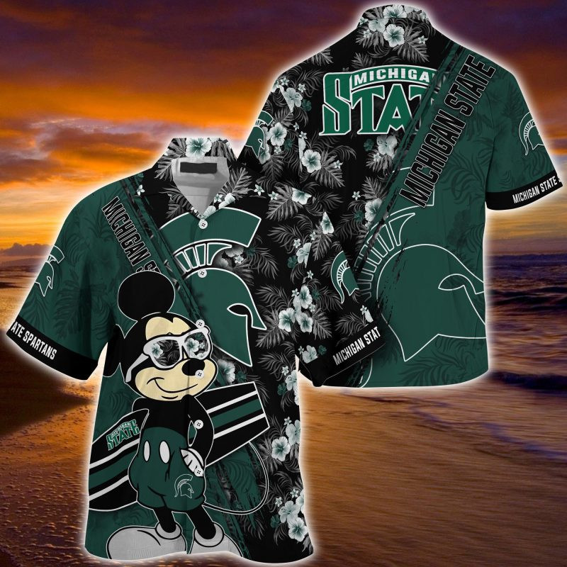 Michigan State Spartans NCAA Summer Hawaiian Shirt Mickey And Floral Pattern