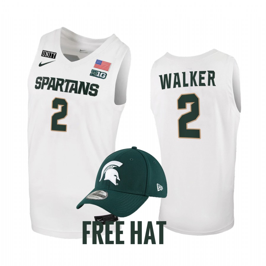 Michigan State Spartans Tyson Walker Jersey 2021-22 College White Free Hat Uniform