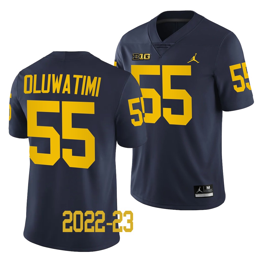 Michigan Wolverines #55 Olusegun Oluwatimi 2022-23 College Navy Game Jersey Men's