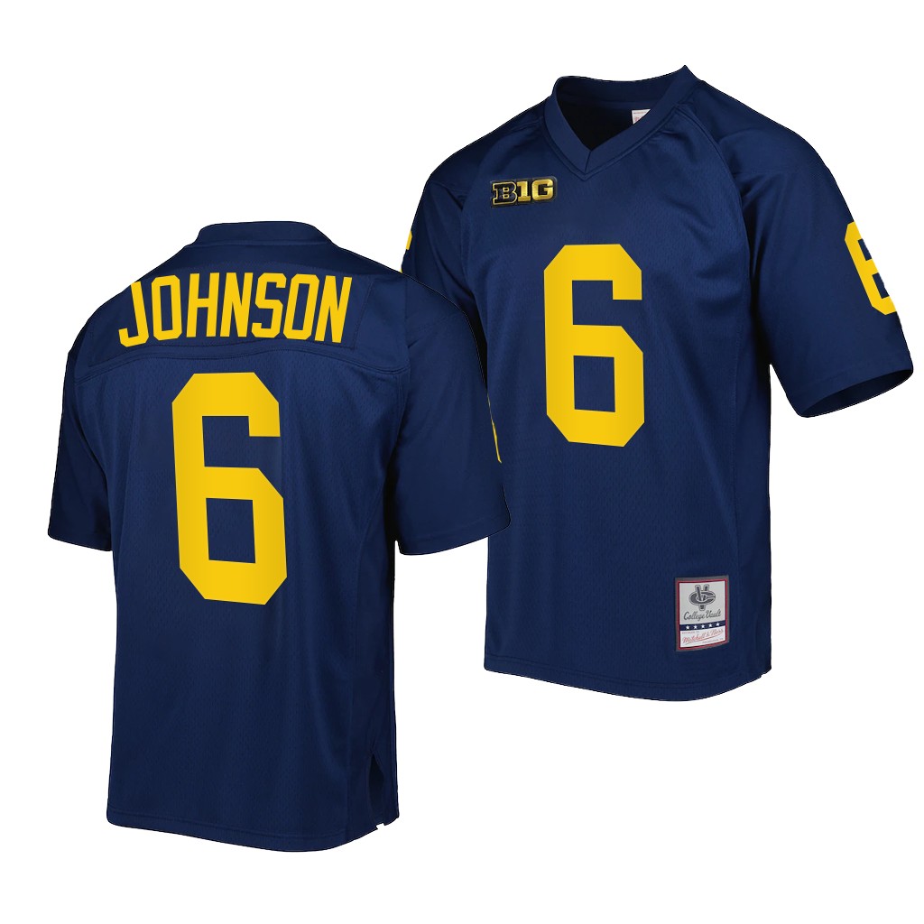 Michigan Wolverines #6 Cornelius Johnson Navy Mitchell Ness Jersey Men's