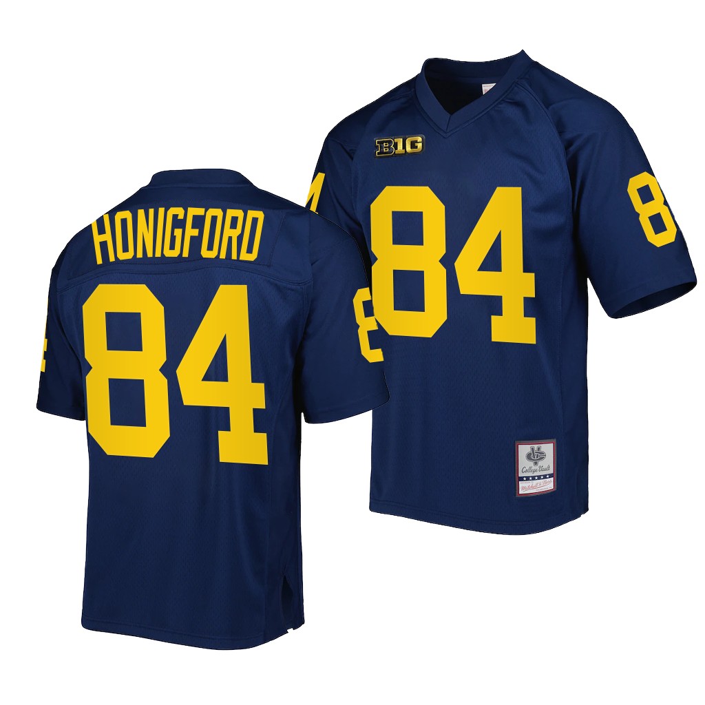 Michigan Wolverines #84 Joel Honigford Navy Mitchell Ness Jersey Men's
