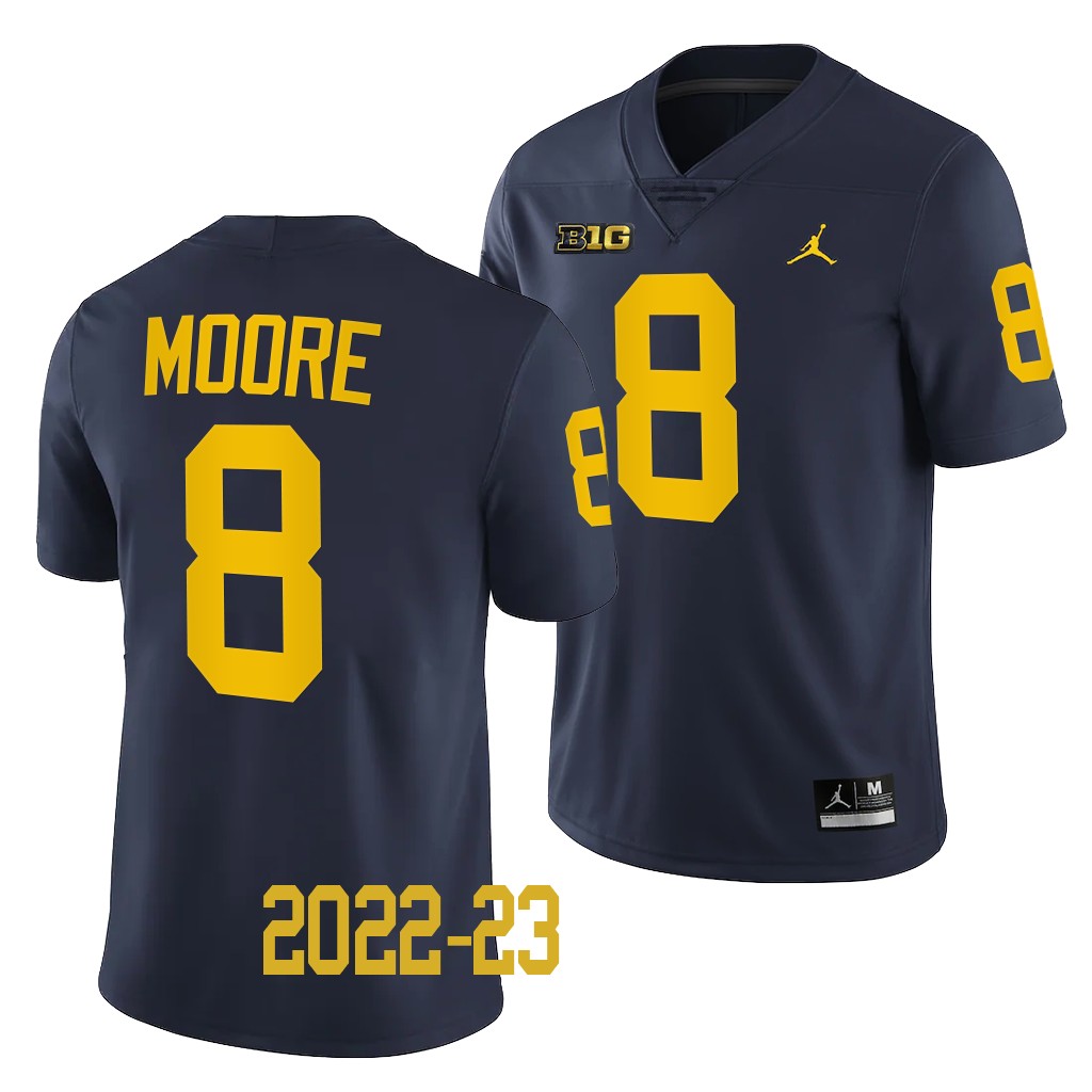 Michigan Wolverines #8 Derrick Moore 2022-23 College Navy Game Jersey Men's