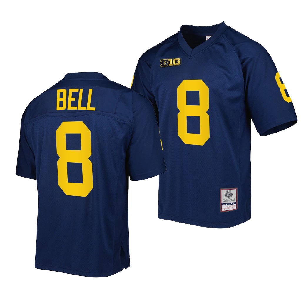 Michigan Wolverines #8 Ronnie Bell Navy Mitchell Ness Jersey Men's