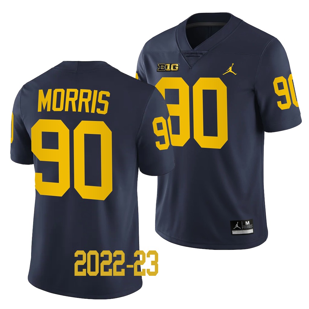 Michigan Wolverines #90 Mike Morris 2022-23 College Navy Game Jersey Men's