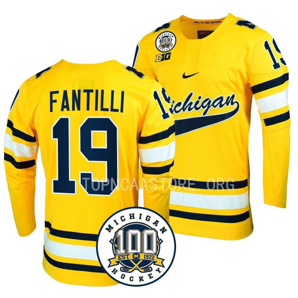 Michigan Wolverines Adam Fantilli 100th Anniversary Maize #19 Jersey