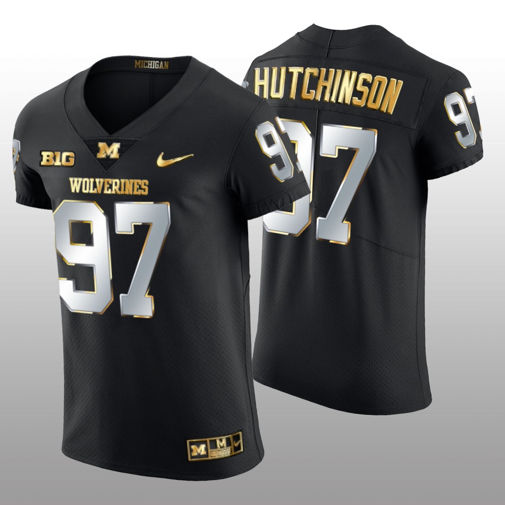 Michigan Wolverines Aidan Hutchinson Black Elite Jersey Golden Edition - Men