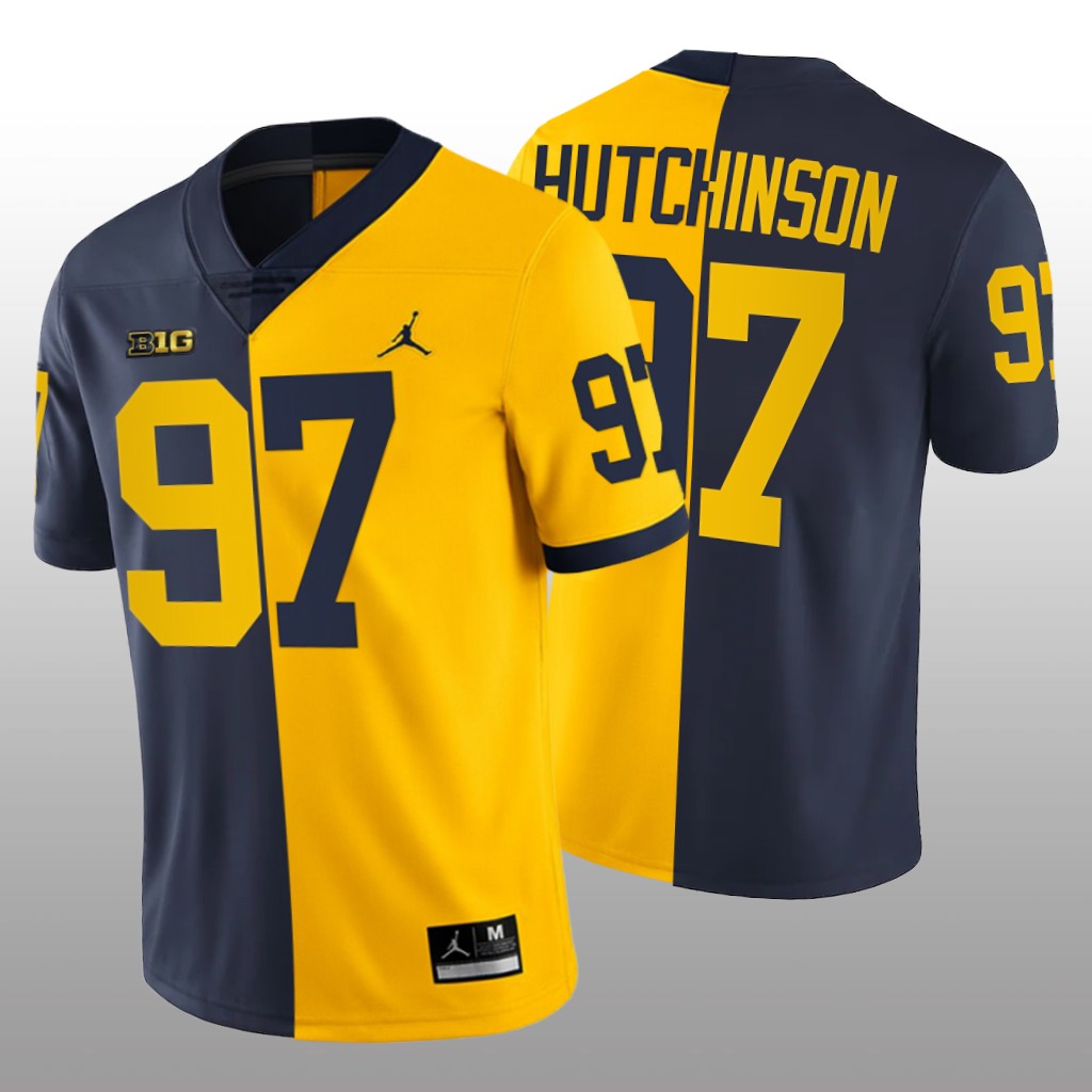 Michigan Wolverines Aidan Hutchinson Navy Maize College Jersey Split Edition - Men