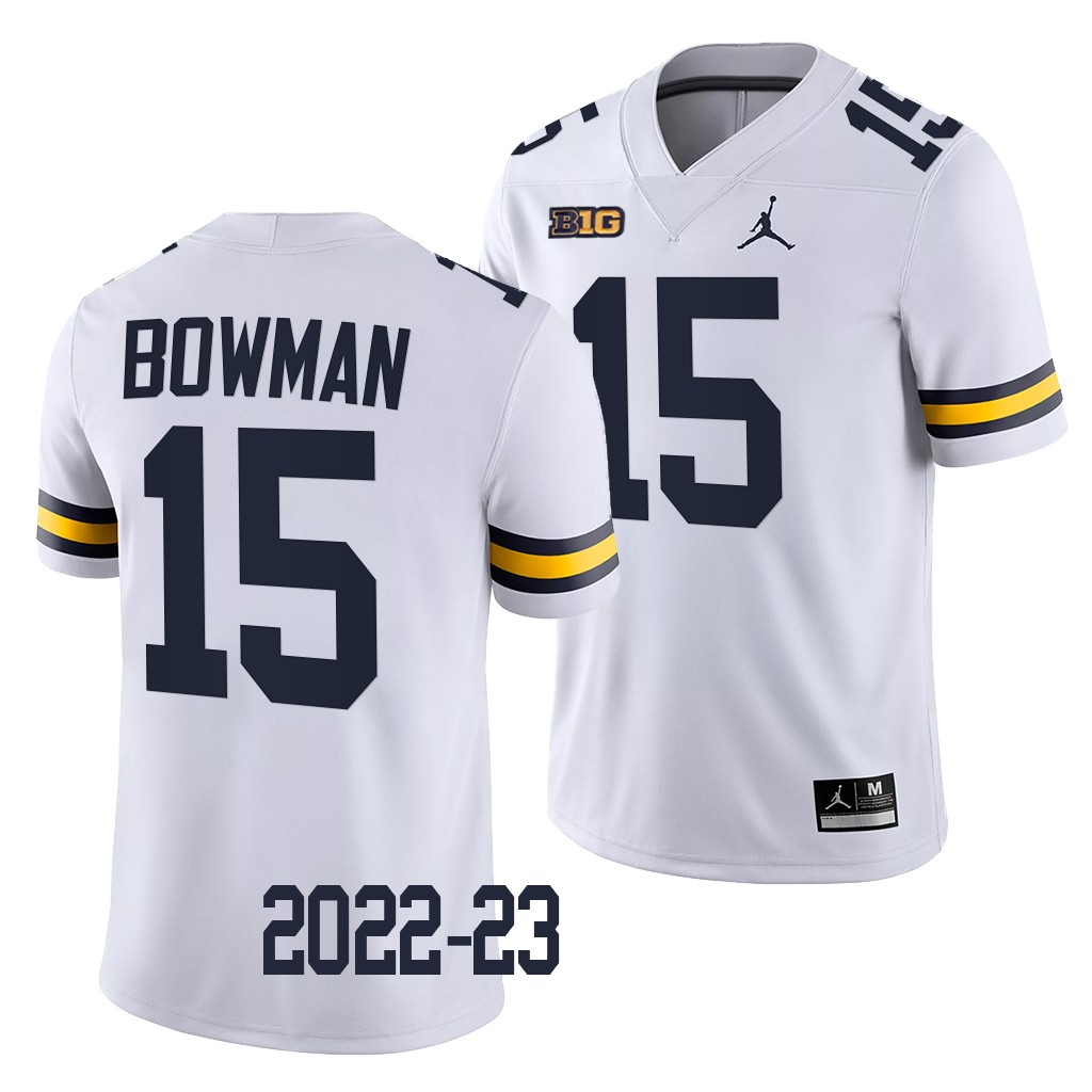 Michigan Wolverines Alan Bowman Jersey 2022-23 College White #15 Game Men's Shirt