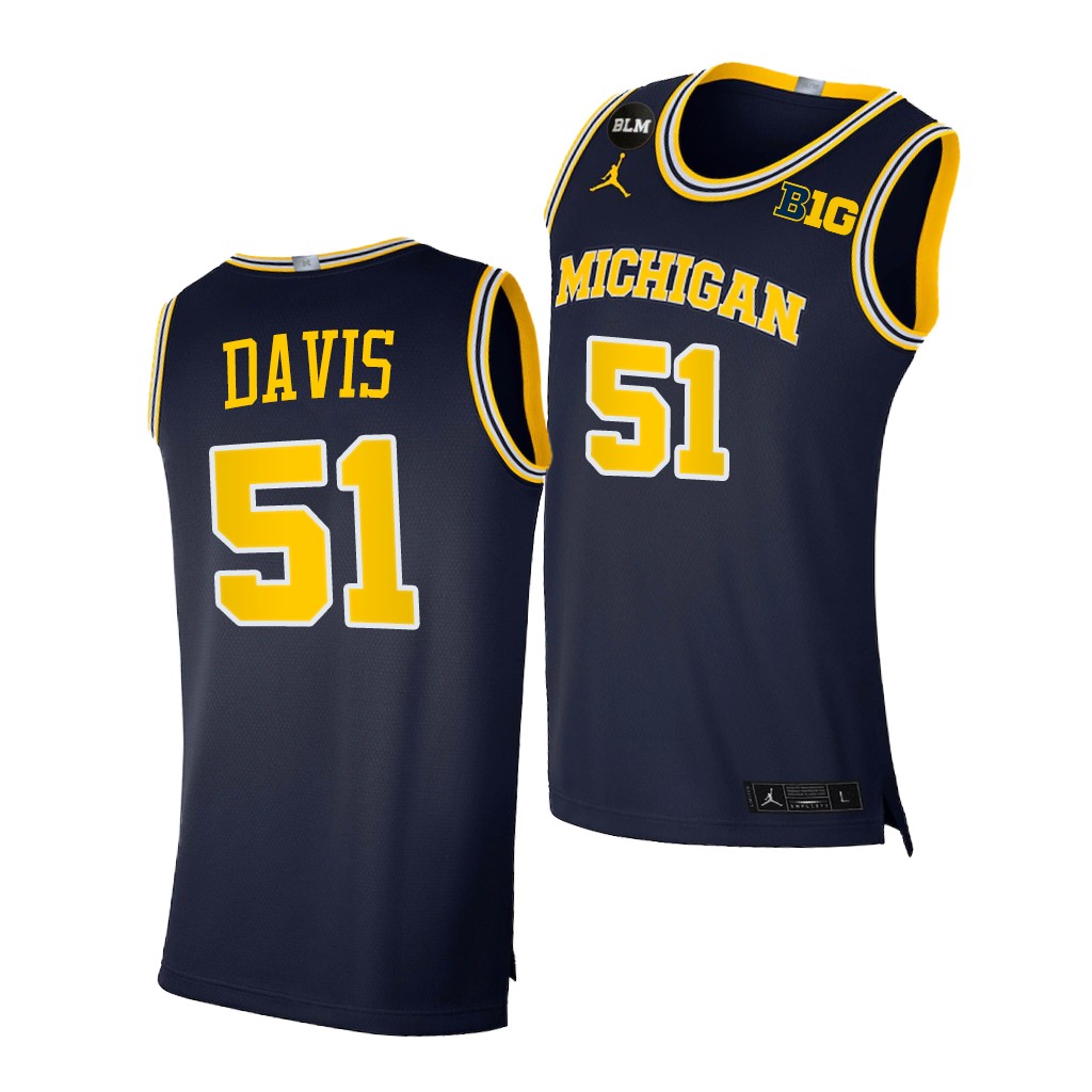 Michigan Wolverines Austin Davis 2021 Big Ten regular season champions Navy BLM Jersey March Madness