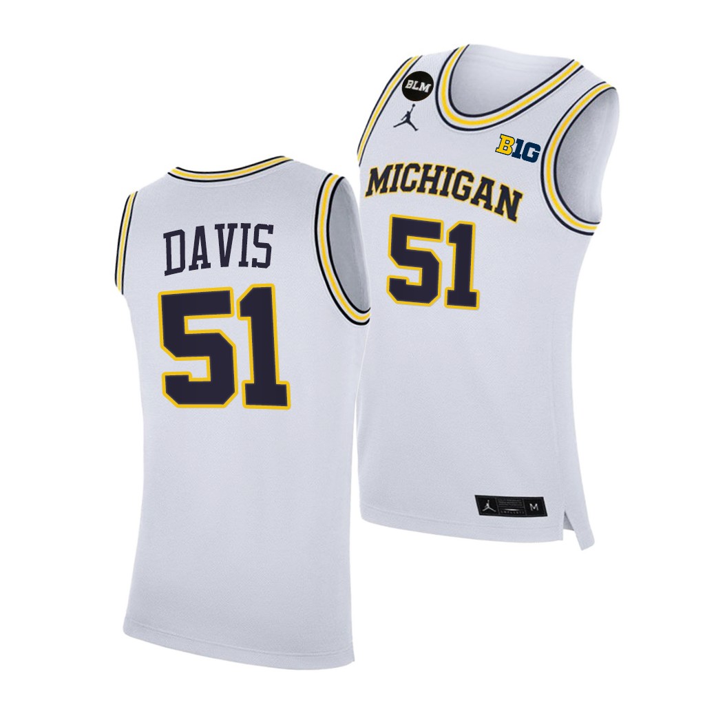 Michigan Wolverines Austin Davis 2021 Big Ten regular season champions White BLM Jersey March Madness