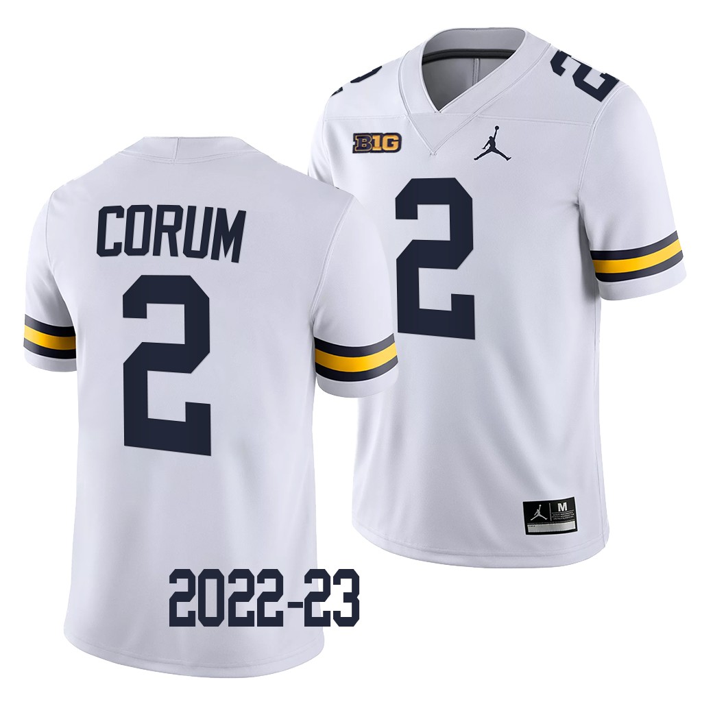 Michigan Wolverines Blake Corum Jersey 2022-23 College White #2 Game Men's Shirt