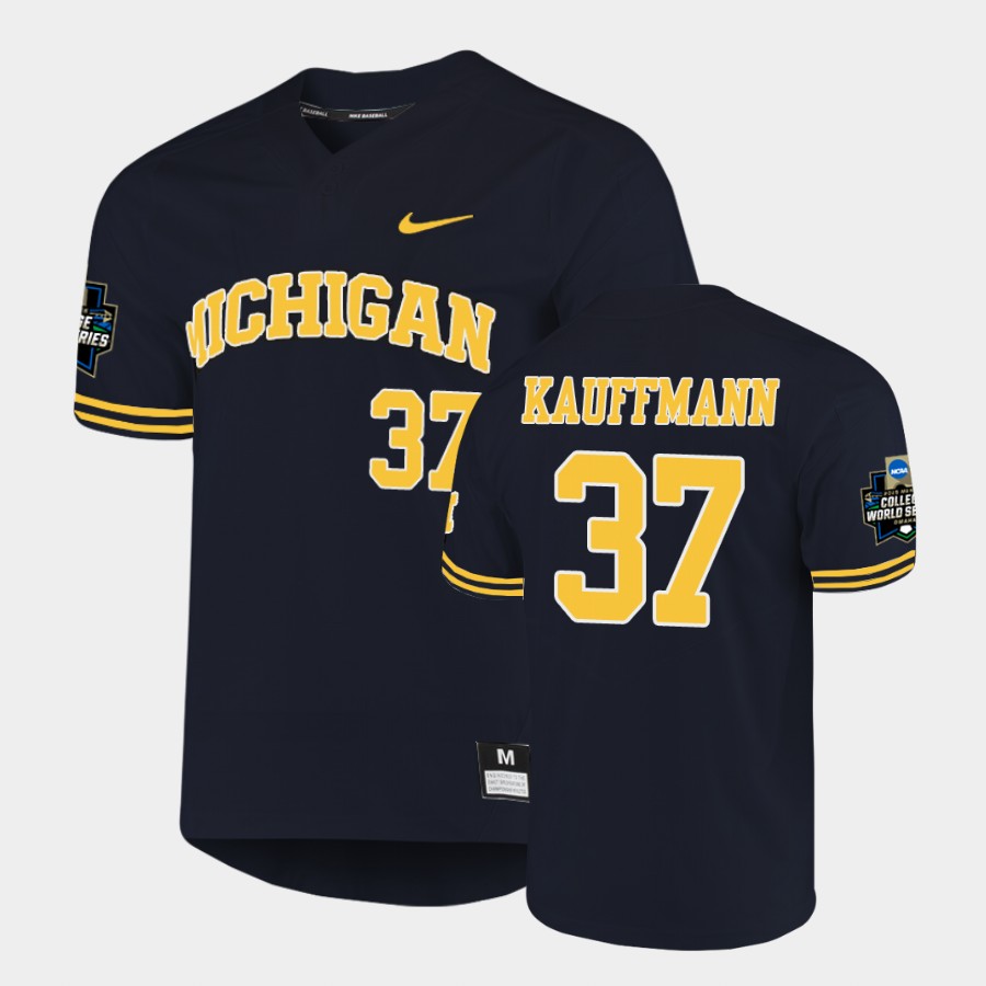 Michigan Wolverines Karl Kauffmann Navy 2019 NCAA College World Series Jersey
