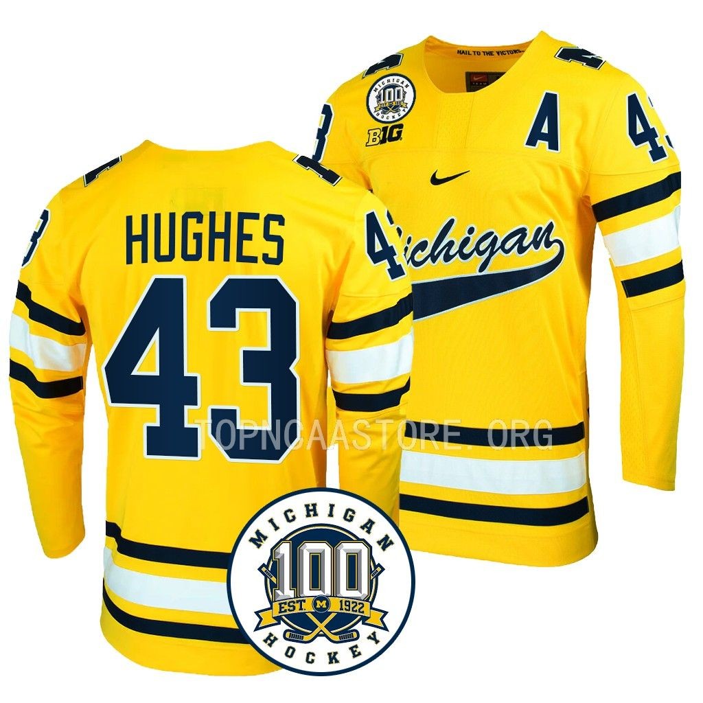 Michigan Wolverines Luke Hughes 100th Anniversary Maize #43 Jersey