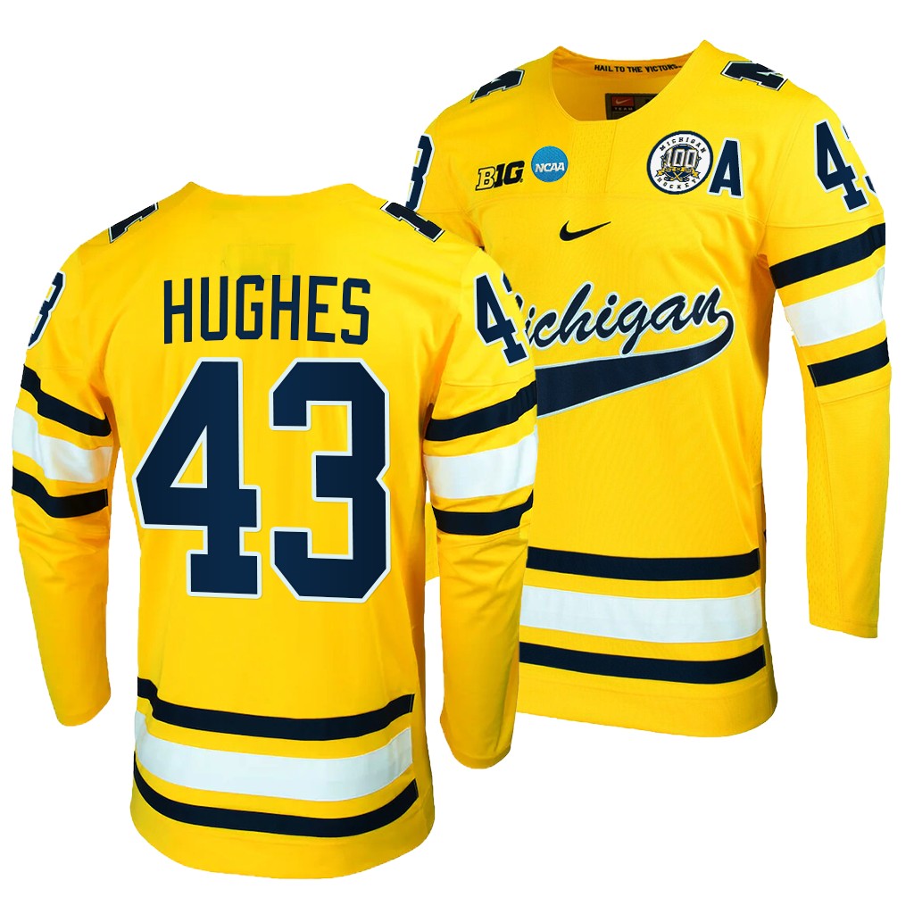Michigan Wolverines Luke Hughes 2023 NCAA Tournament Maize #43 Jersey