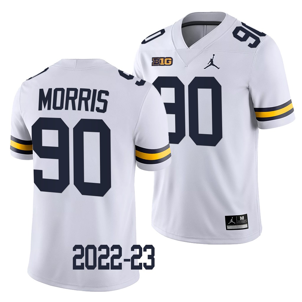 Michigan Wolverines Mike Morris Jersey 2022-23 College White #90 Game Men's Shirt