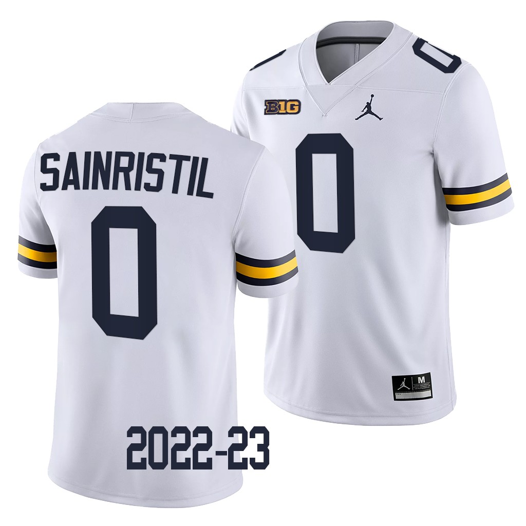 Michigan Wolverines Mike Sainristil Jersey 2022-23 College White #0 Game Men's Shirt