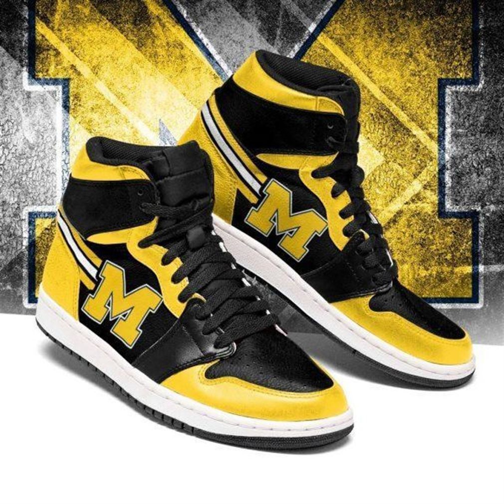 Michigan Wolverines NCAA Fashion The best Sneakers Basketball Shoes Leather High Top Air Jordan Sneaker, Air Jordan Hightop